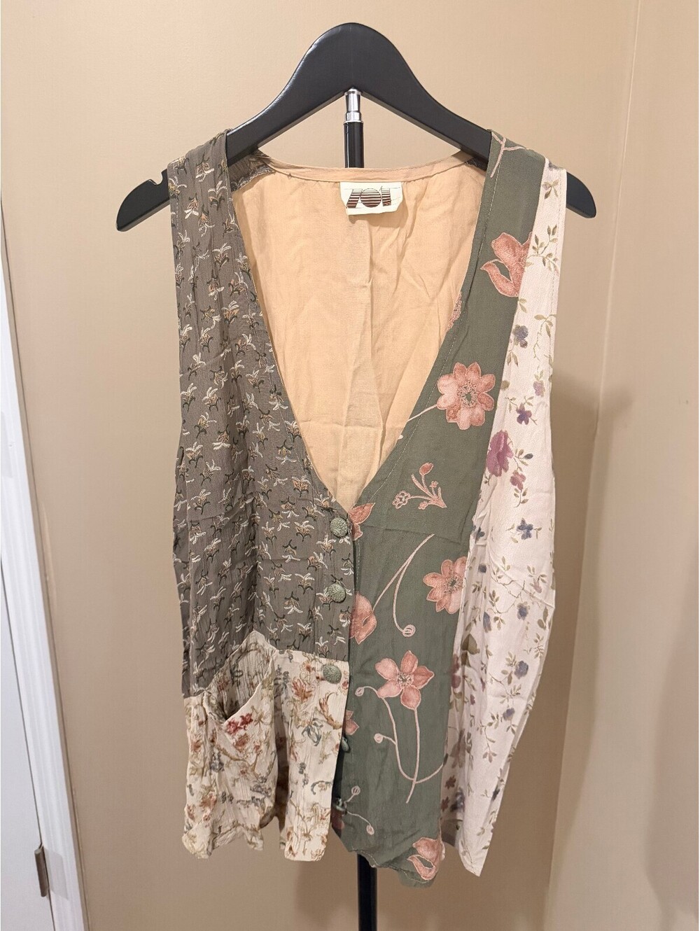 Vintage Zoe California Patchwork Floral Rayon Tank Top Boho Cottagecore L XL